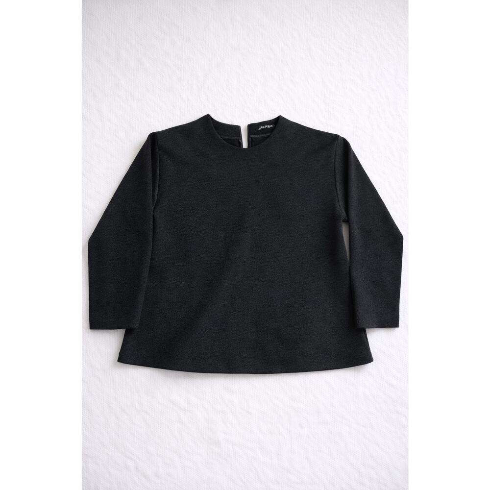 ZARA Black Long Sleeve Top Blouse Minimalist Boxy Knit Women’s Size M NWOT